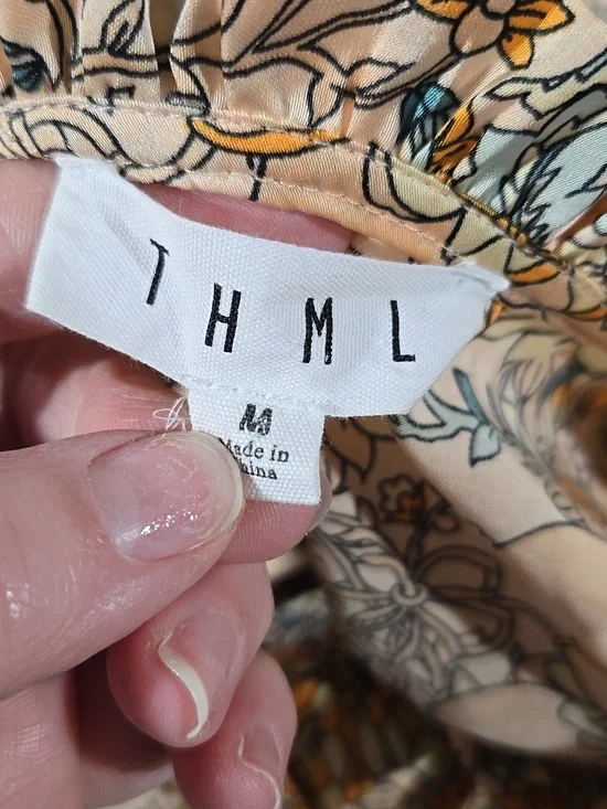 THML Peach Floral Ruffle-Neck Blouse/Shirt/Top Sz Medium - Picture 4 of 5